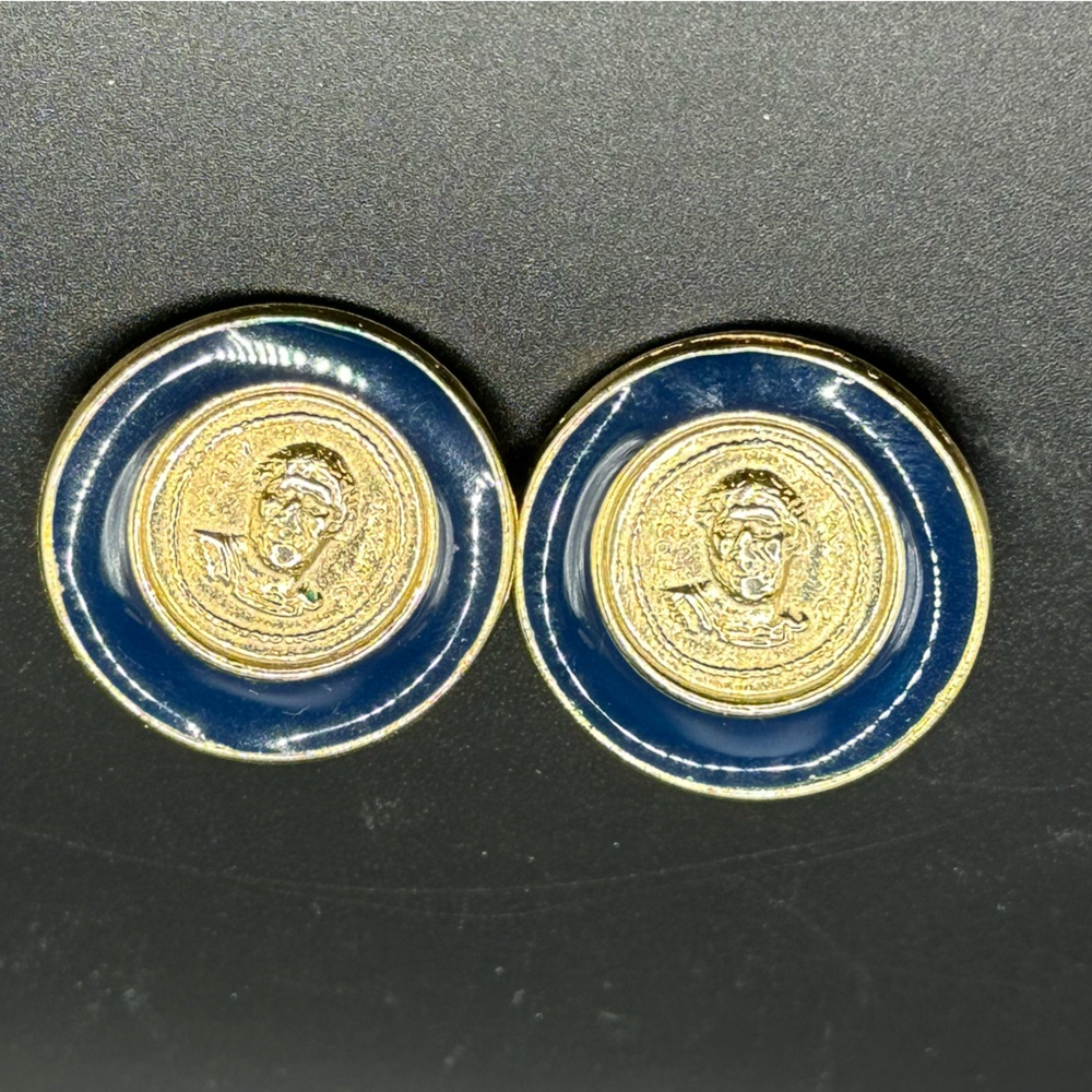 Vintage Rosecraft Roman Coin Enamel‎ Earrings Clip On POSTV MVSAVG